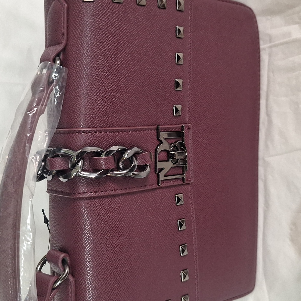 Badgley Mischka Elegant Burgundy Studded Handbag - Picture 2 of 3